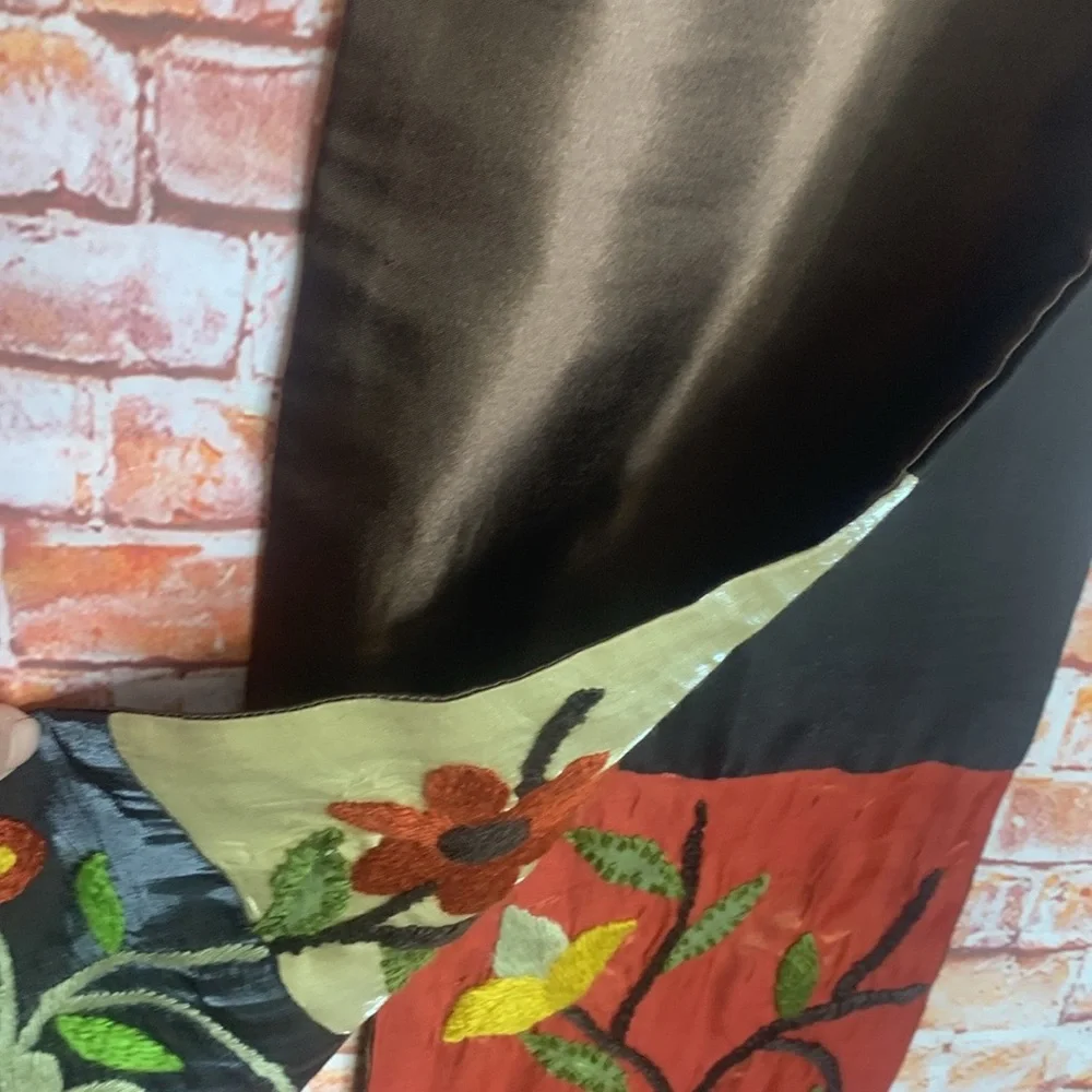 Chocolate Brown Satin Floral Embroidered Scarf